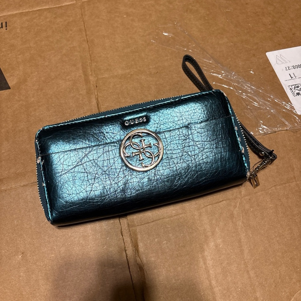 GUESS Shiny Teal Wristlet Wallet